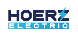 A black and blue logo for moerz electric